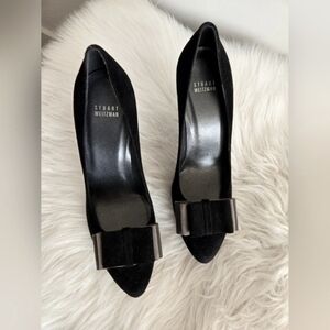 Stuart Weitzman black suede platform heals with bows, 4.5 inch heel, size 9